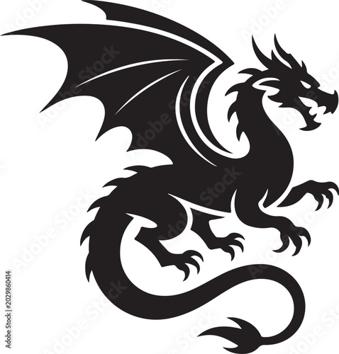 Bild auf Leinwand Fierce Dragon Silhouette Vector,Fantasy Dragon Emblem Design