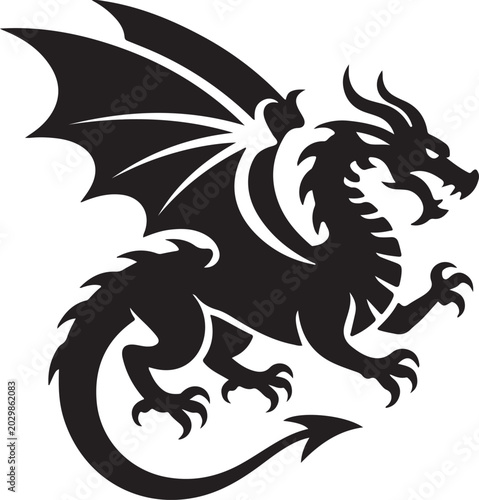 Foto Fierce Dragon Silhouette Vector,Fantasy Dragon Emblem Design