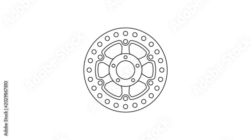 Outline of a car wheel rim, black and white line drawing, isolated on white background.