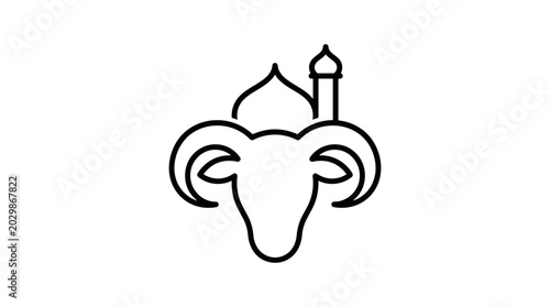 Ram Head Icon with Islamic Dome and Minaret, Religious Symbol