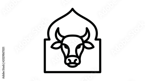 Sacred Cow Icon in Archway Silhouette, Indian Culture Symbol