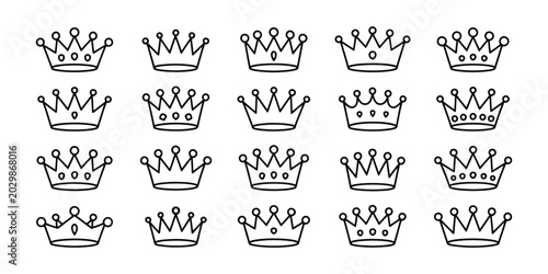 Schilderij op canvas Crown thin line icon set with black silhouette crown symbols and editable stroke