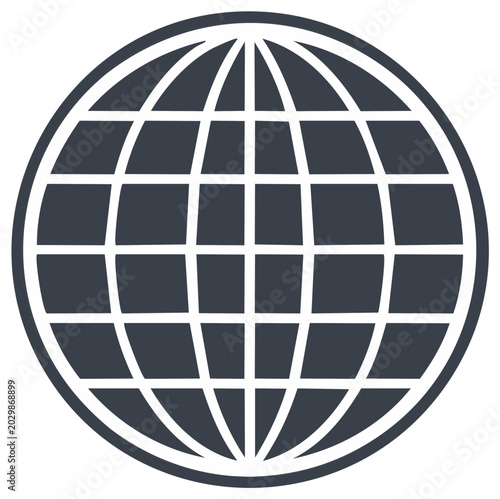 Stylized Globe Icon representing Earth with grid lines and continents abstract symbol