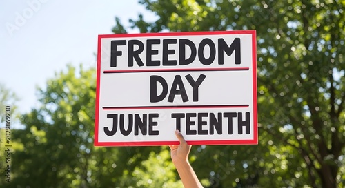 Person holding freedom day juneteenth sign outdoors