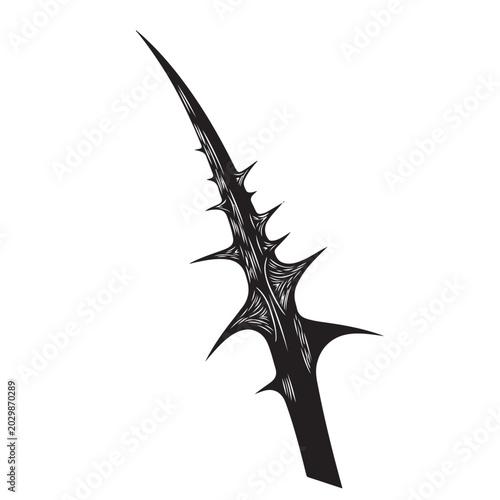 Black thorny spike vector illustration with sharp points and textured linocut style for aggressive graphic design