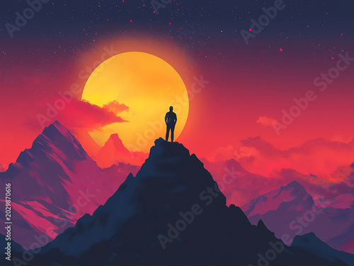 A Dramatic Mountain Silhouette Against a Glowing Sunrise