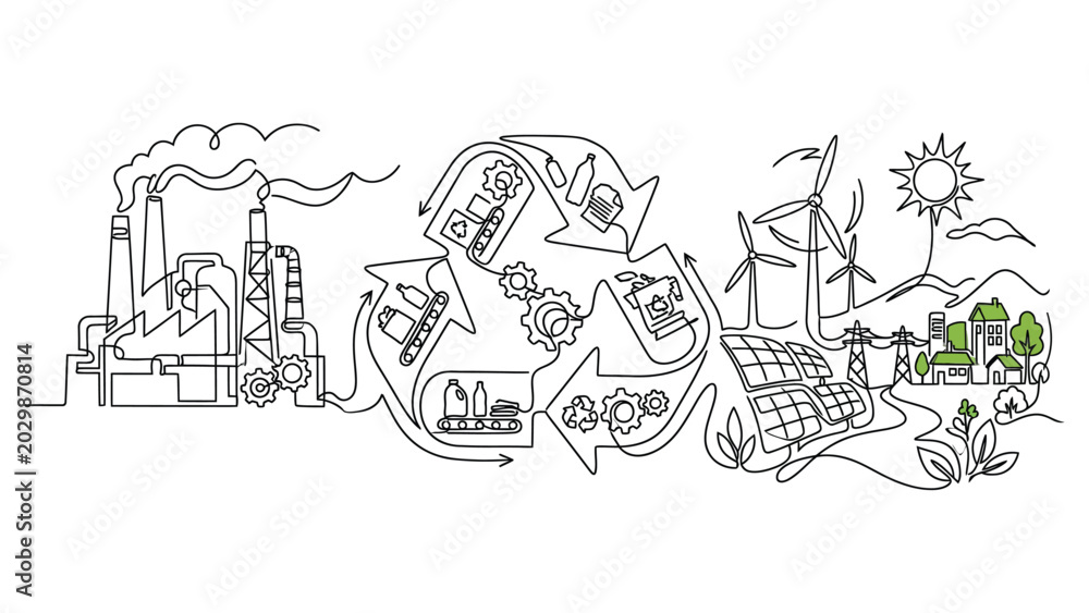 Fototapeta premium continuous line drawing Eco friendly sustainable development concept.