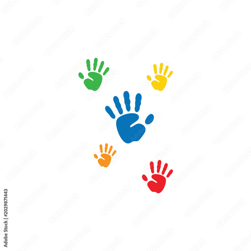 Fototapeta premium Autism Awareness Day with Colorful Hands. Vector illustration.