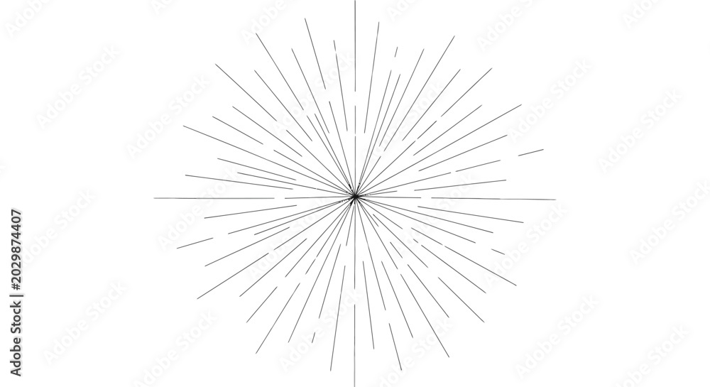 Obraz premium Abstract burst of dotted lines radiating from center, black and white graphic