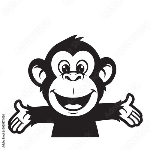 Canvas Print Smiling monkey mascot vector illustration with open arms and friendly expression