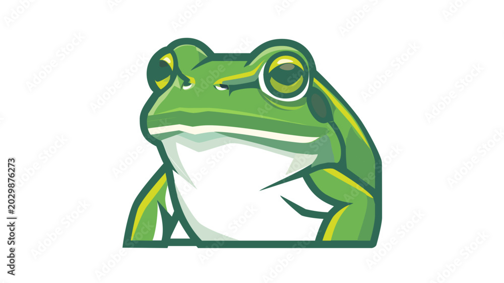 Fototapeta premium American Bullfrog vector icon illustration. A creative and colorful line art depiction of a green frog on a white background, perfect for nature, wildlife, and amphibian graphic design projects.