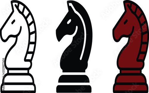 Tableau sur toile Set of white, black, and red chess knights vector illustration EPS PNG file