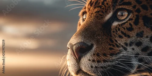 Obraz Leopard Face Close-Up Cinematic Portrait with Clouds