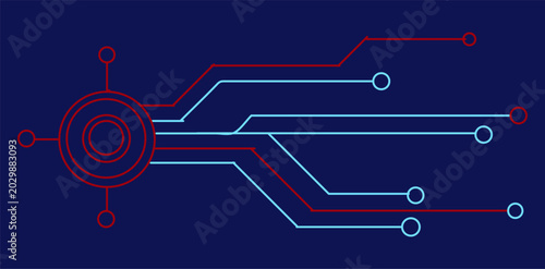 Abstract circuit board background with interconnected data lines and digital nodes.