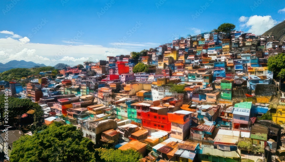 Fototapeta premium Colorful Favela Houses on Hillside in Rio de Janeiro, Brazil.