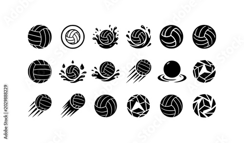 Quadro su tela Black water polo ball silhouette vector set with aquatic sports icon illustratio