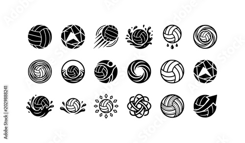 Obraz na płótnie Artistic water polo ball silhouettes with monochrome aquatic sports vectors