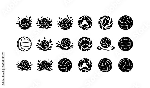 Bild auf Leinwand Water polo ball silhouettes with aquatic sports vector icon collection