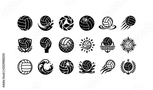 Schilderij op canvas Monochrome water polo ball icon pack with aquatic sports vector graphics