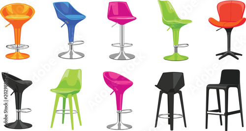 Bild auf Leinwand Modern plastic bar stools set with colorful neon adjustable chrome swivel counte