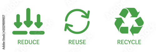Fotografie Reduce reuse recycle icon set with triangle arrows symbol recycling rotation syn