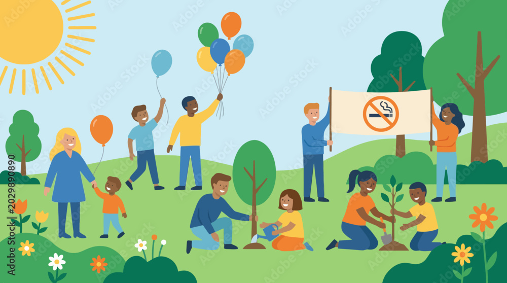 Obraz premium People Planting Tree in Garden.