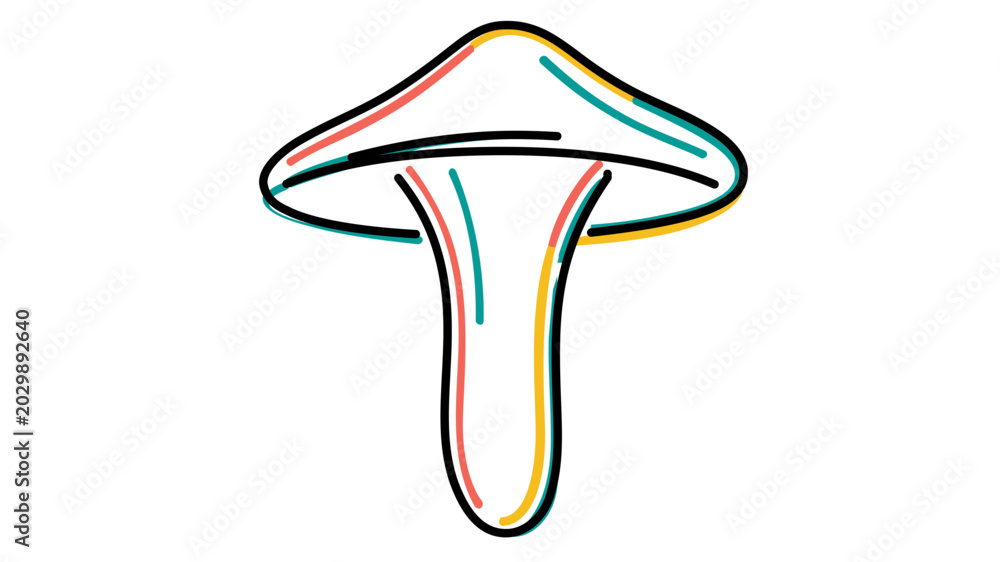 Obraz premium Creative colorful line vector icon of a wild mushroom with an editable stroke, adjustable stroke weight, and customizable line width, ideal for fantasy, nature, and magic potion designs.
