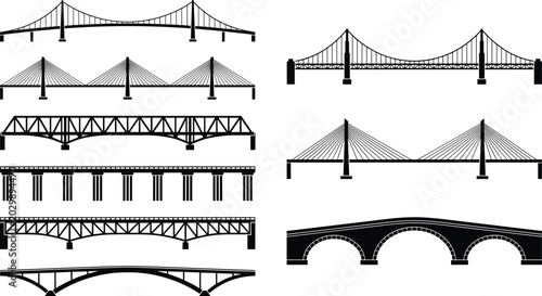 Quadro su tela Black and white of roof trusses and archways on a white background truss triangu