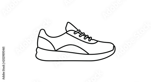 Bild auf Leinwand Simple line drawing of a running shoe, minimalist sneaker icon on white backgrou