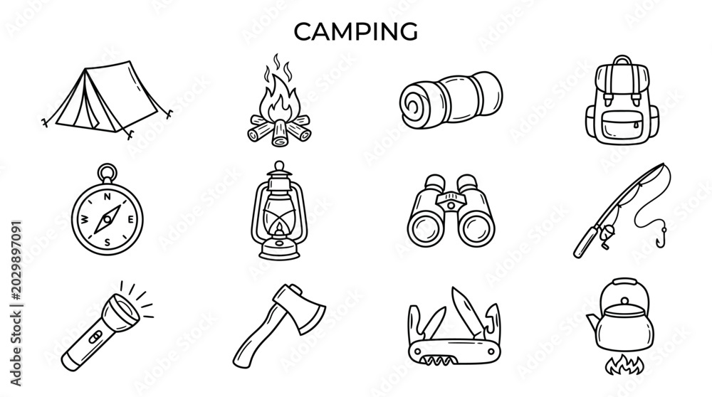Fototapeta premium Camping Gear And Equipment Icons.