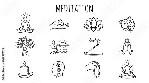 Meditation and mindfulness concept icons.