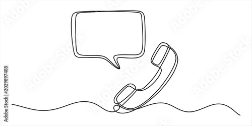 Photos Continuous single line drawing of a telephone handset and a speech bubble repres