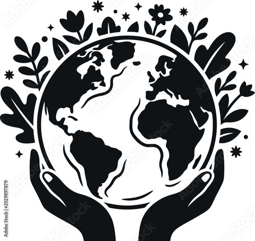 Schilderij op canvas Hands Holding Earth with Plants - Environment Protection