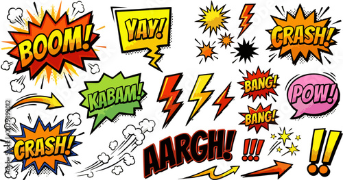 Quadro su tela Comic Book Sound Effect Words Set — Boom, Crash, Bang, Pow, Kabam, Yay, Aargh Co