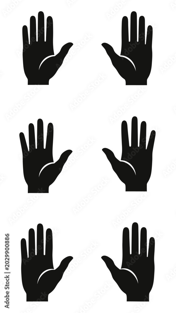 Obraz premium Six Black Hands Silhouette Icons, Isolated on White Background