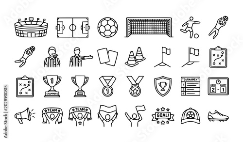 Bild auf Leinwand Professional soccer editable stroke icon set for sports media vector illustratio