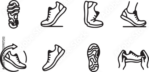 Photos Black and white sneaker shoes icon set