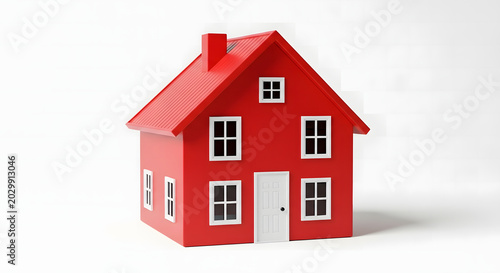Red miniature house model on white surface architectural building representation with classic design