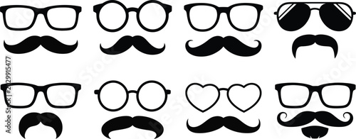 Bild auf Leinwand Retro face, accessory set, mustache beard and glasses symbols for photo booth props costume elements and party decoration graphics