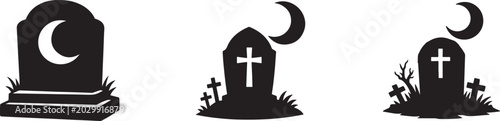 Photos Gravestone with crescent moon icon in outline and solid styles for gothic cemetery themes
