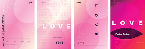 Fotografie Modern love poster design with soft gradient background and abstract transparent circle shapes