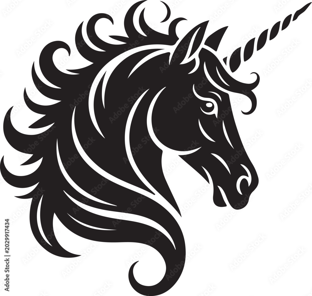 Fototapeta premium Fantasy Unicorn Mascot Vector,Magical Horse Head Silhouette