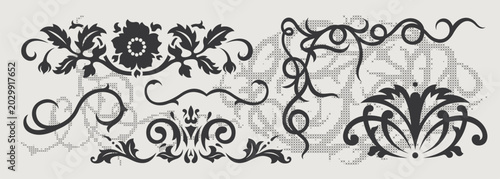 Obraz na plátně Vector design element of classic baroque ornaments with elegant scrollwork, medieval details