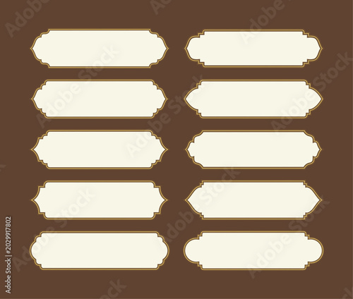 Set gold label, tab, sign, banner, frames decoration for cover book sticker or invitation card vector illustration
