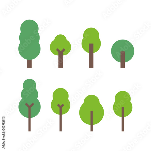 Different types of green trees. Flat line vector illustration.