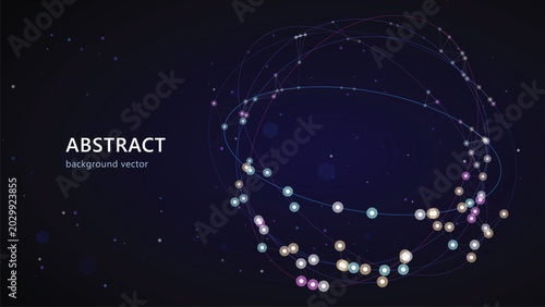 Abstract background with glowing particles and circular orbits, digital technology concept, futuristic space design