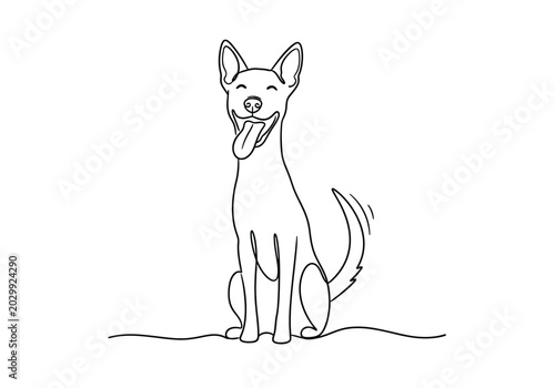 Fotografi Continuous line art drawing of a happy sitting dog with tongue out domestic obed
