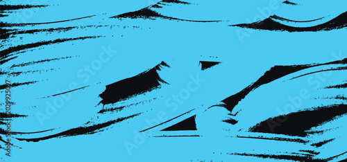 Abstract light blue brush stroke background with black grunge texture