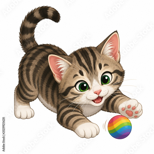Playful Kitten with Rainbow Ball