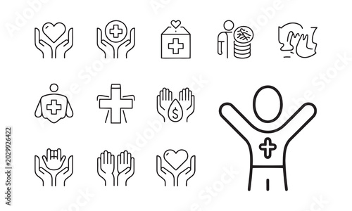 Foto Volunteering and charity web icons in line style